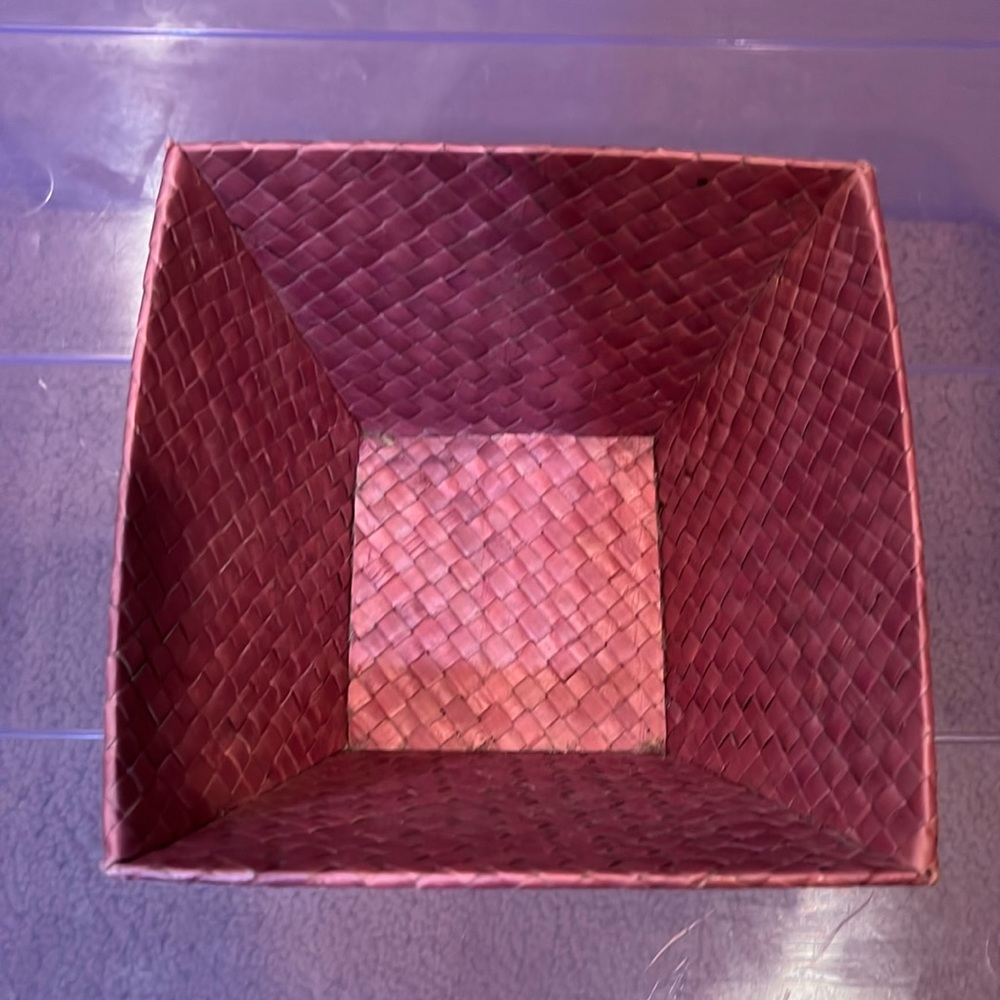 Container Store straw basket in purplish color